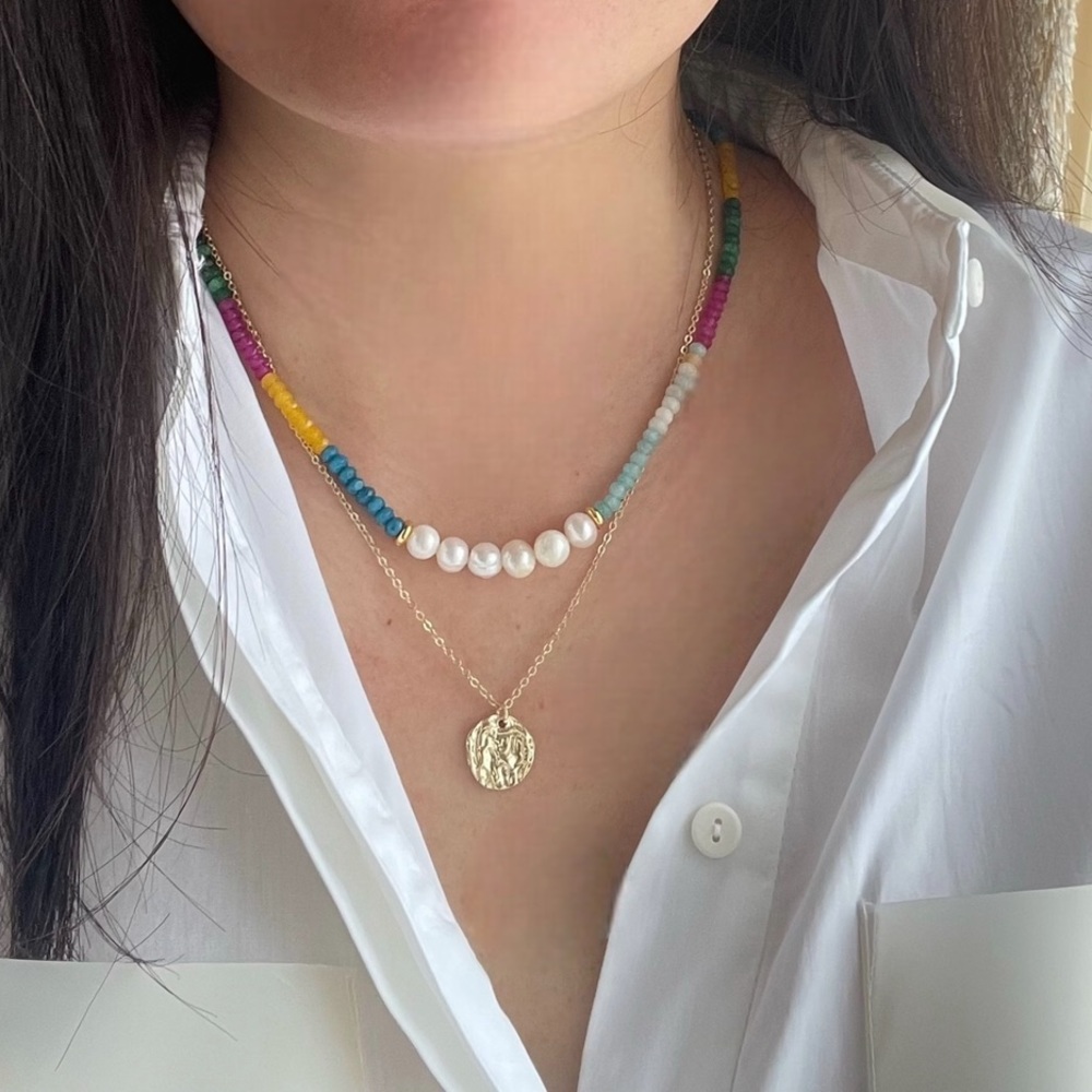 NWT Philos New York Handmade Crystal Bead Freshwater Pearl Necklace